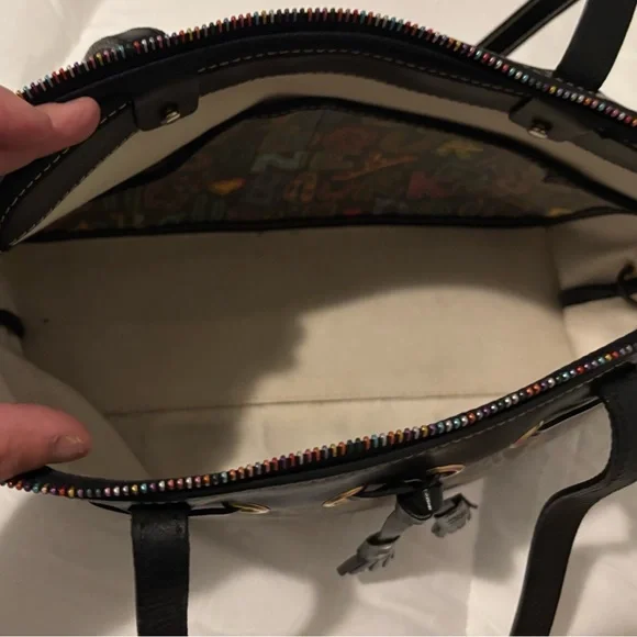 Dooney & Bourke Black Graffiti Tote with Sturdy Leather Handles - Picture 3 of 10